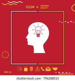 Man silhouette with Light bulb - new ideas. Icon