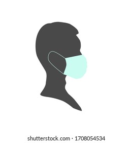 man silhouette in medical mask, profile view, vector illustration