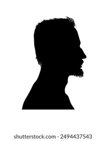 Man silhouette portrait. Male head, face profile, vignette. Hand drawn illustration for invitation, postcard. Portrait of beautiful girls with a hairstyle. Vector illustration.