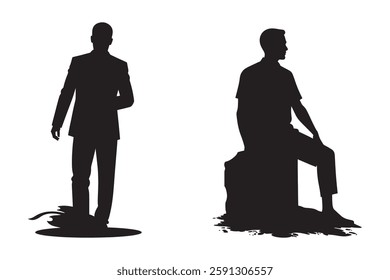 man silhouette poses, standing sitting figure, people graphic design