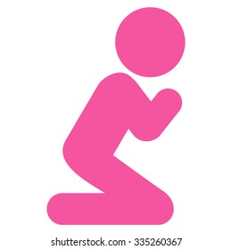 Man Silhouette Pray vector icon. Style is flat symbol, pink color, rounded angles, white background.