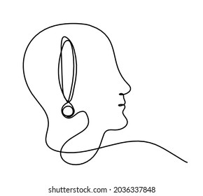 Man silhouette profile with exclamation mark as line drawing on white background. Vector