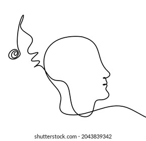 Man silhouette profile with sign of note as line drawing on white background. Vector