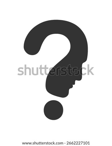 Man silhouette with question mark graphic icon. Anonymous male profile sign isolated on white background. Vector illustration