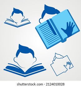 man silhouette reads logo book library