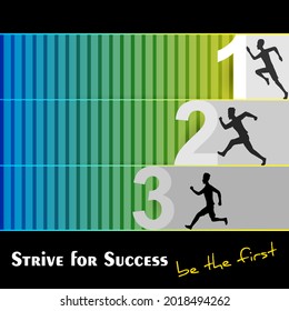 Man silhouette running to be the first, be the best, leader in work with striving for victory. Vector illustration sports competitions. Competitive successful businessman banner concept.