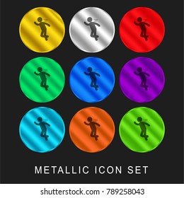 Man silhouette running escaping 9 color metallic chromium icon or logo set including gold and silver
