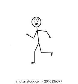 man silhouette, running, smiling, happy man sketch, isolated on a white background