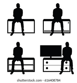 man silhouette set sitting leisure on stuff illustration in black