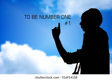 man silhouette show number one finger on sky.