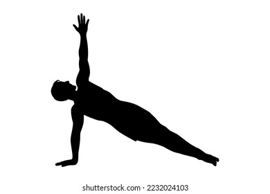 Man silhouette in side plank pose. Yogi man in vasisthasana. Vector illustration isolated in white background