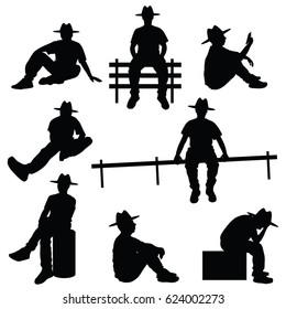 man silhouette sitting with hat art illustration