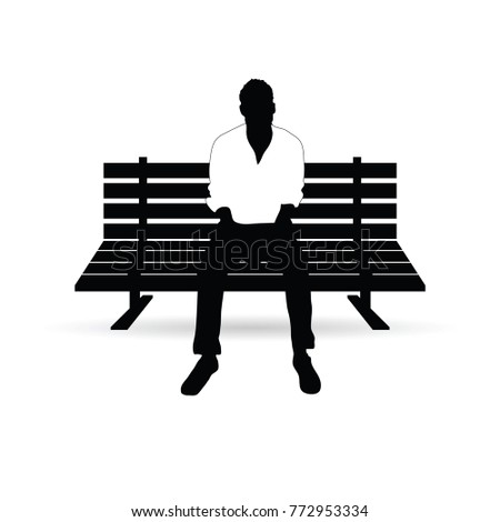 man silhouette sitting on bench art illustration 