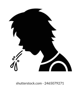 Man silhouette spitting saliva icon sign illustration shadow isolated on square white background. Simple flat cartoon art styled drawing for poster prints.