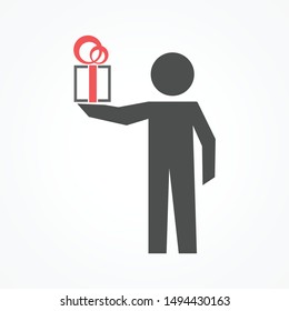 Man silhouette stands with present