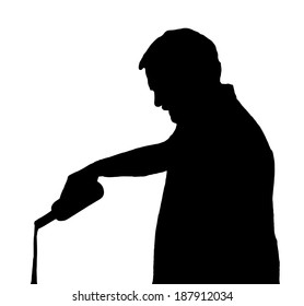Man Silhouette Stubby European Pouring Drink Out of a Bottle 