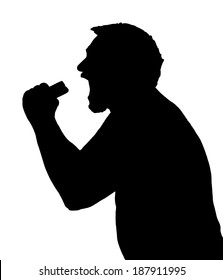 Man Silhouette Stubby European Taking Large Bite from a Sandwich 