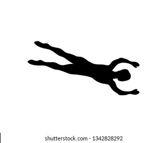 Man silhouette swimming isolated on white. Vector male dark shadow, swimmer diving, professional athlete or sportsman swims at freestyle exercising