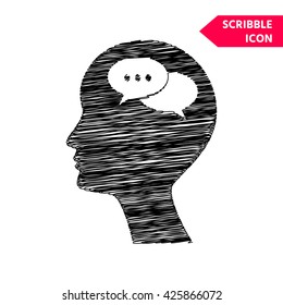 Man silhouette with symbol of Chat. Scribble icon for you design.