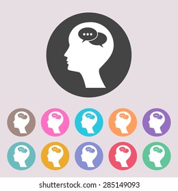 Man silhouette with symbol of Chat. Set of colored icons.