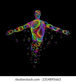 Man silhouette. Vector human symbol of of rainbow bubbles on black background