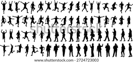 Man Silhouette Vector Set with Running Jumping Walking Poses