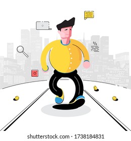 Man in silhouette walking on the street. Man is walking along the street. - Vector