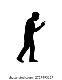 Silueta de hombre caminando de perfil, haciendo un gesto hacia adelante señalando con un dedo