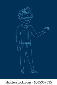 Man Silhouette Wearing 3d Virtual Reality Glasses Modern Vr Technology Concept