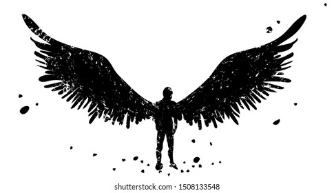 Man silhouette with wings, vector