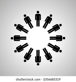 Man silhouettes arranged in round dance, simple black human icons