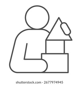 Man and simple shapes thin line icon, mental health concept. Vector graphics. Test game of making logic link, psychology sign on white background, outline style icon for mobile or web design