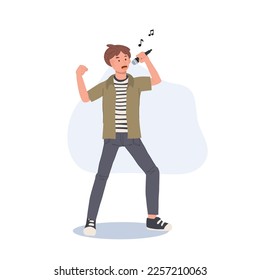 man Singer. man with microphone is singing. Flat vector illustration.