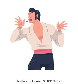 Man Singer and Musician with Microphone Performing Music on Stage Vector Illustration