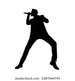 Man singer silhouette, man singing on mic, singer singing silhouette, vocalist singing to microphone