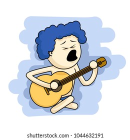 A man singing with guitar. Vector cartoon character