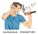 a man singing into a microphone on a white background