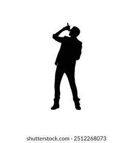 a man is singing into a microphone and the words  the word  on the bottom. a man singing into a microphone with a microphone in his hand.