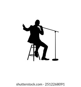 a man is singing into a microphone and the words  the word  on the bottom. a man singing into a microphone with a microphone in his hand.