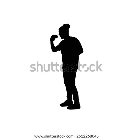 a man is singing into a microphone and the words  the word  on the bottom. a man singing into a microphone with a microphone in his hand.