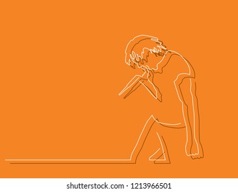 Man singing isolated line drawing, vector illustration design. Music collection.