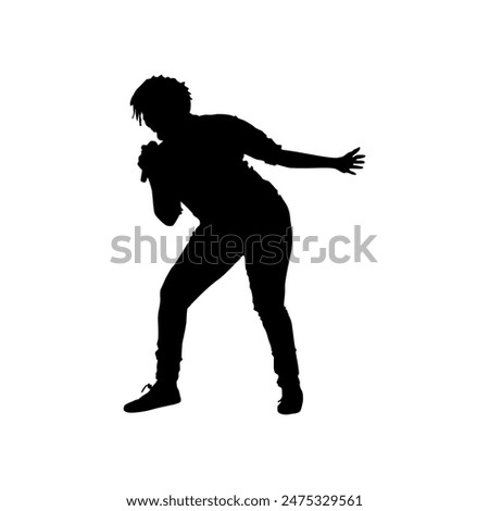 Man singing karaoke and dancing together, funny singing, Singer male silhouette. Man Singing Silhouette vector.
