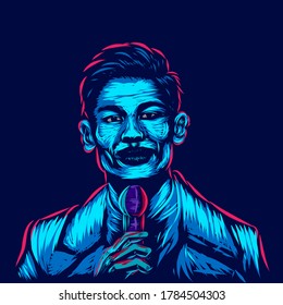 Man singing line pop art potrait logo colorful design with dark background. Abstract musician vector illustration. Isolated black background for t-shirt, poster, clothing, merch, apparel, badge design