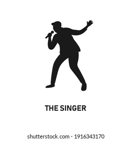 Man Singing With Mic Silhouette. Standing Man Performing A Song Icon Sign Or Symbol. Karaoke Logo. Guy And Microphone. Band Vocalist. Voice Festival Entertainment. Musician Black Vector Illustration.