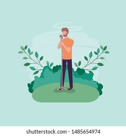 man singing with microphone character