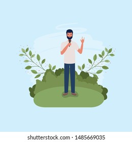 man singing with microphone character
