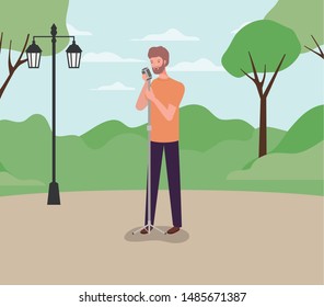 man singing with microphone character