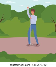 man singing with microphone character