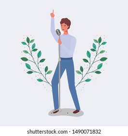 man singing with microphone character