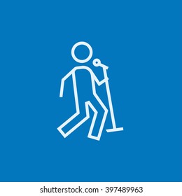 Man singing with microphone line icon.